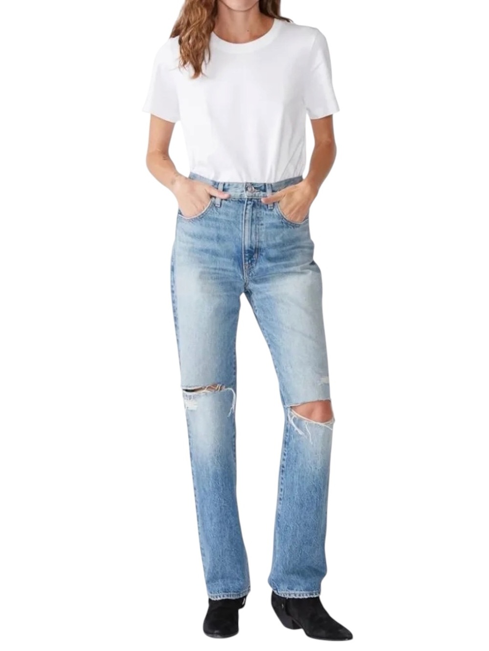 SLVRLAKE London High Rise Distressed Straight-Leg Jeans in Alabama Shake Wash